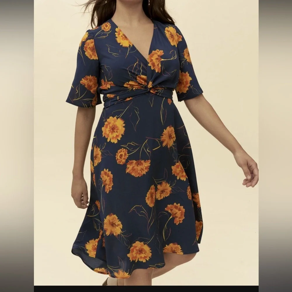 Amour Vert silk Joselle marigold dress M - Picture 3 of 11